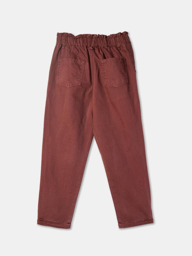 Girls Cotton Regular Fit Elastic Waist Solid Trousers