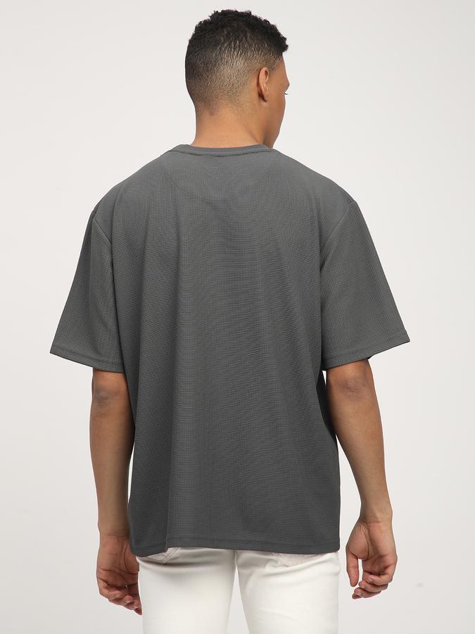 Men Polyester Regular Fit Crew Neck Textured T-shirt