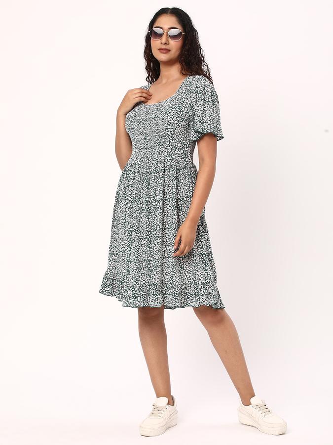 Women Rayon Fit And Flare Mini Floral Dress