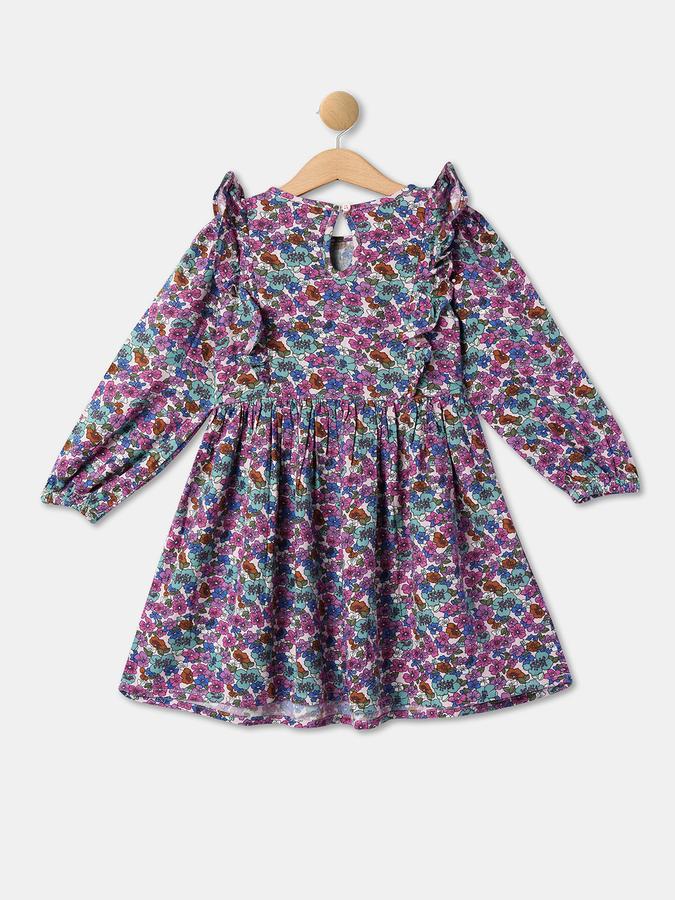 Girls Viscose A-Line Round Neck Floral Dress