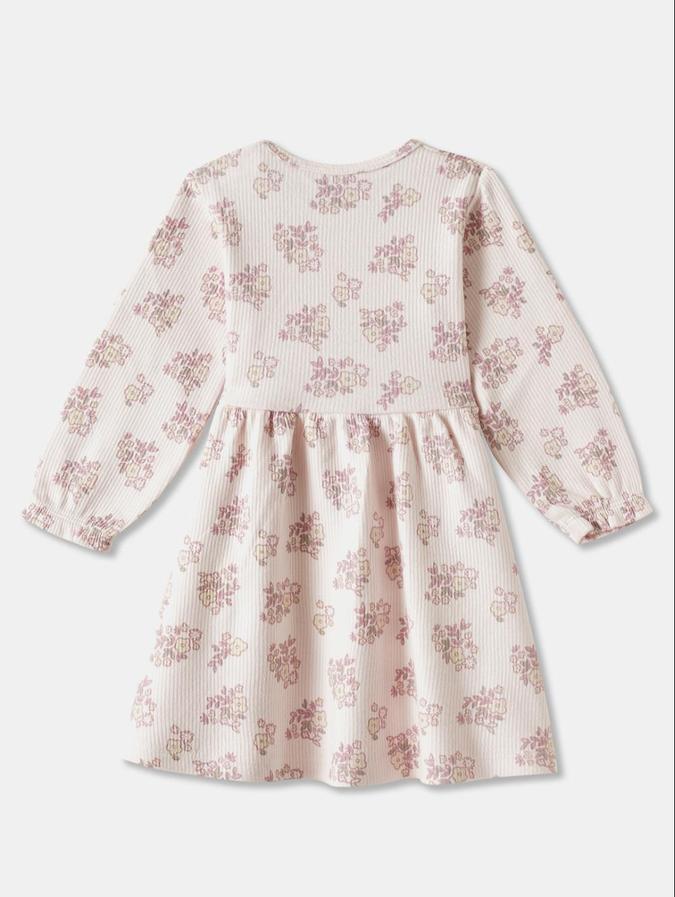 R&B Pink Floral Printed Girls Long Sleeves Dress