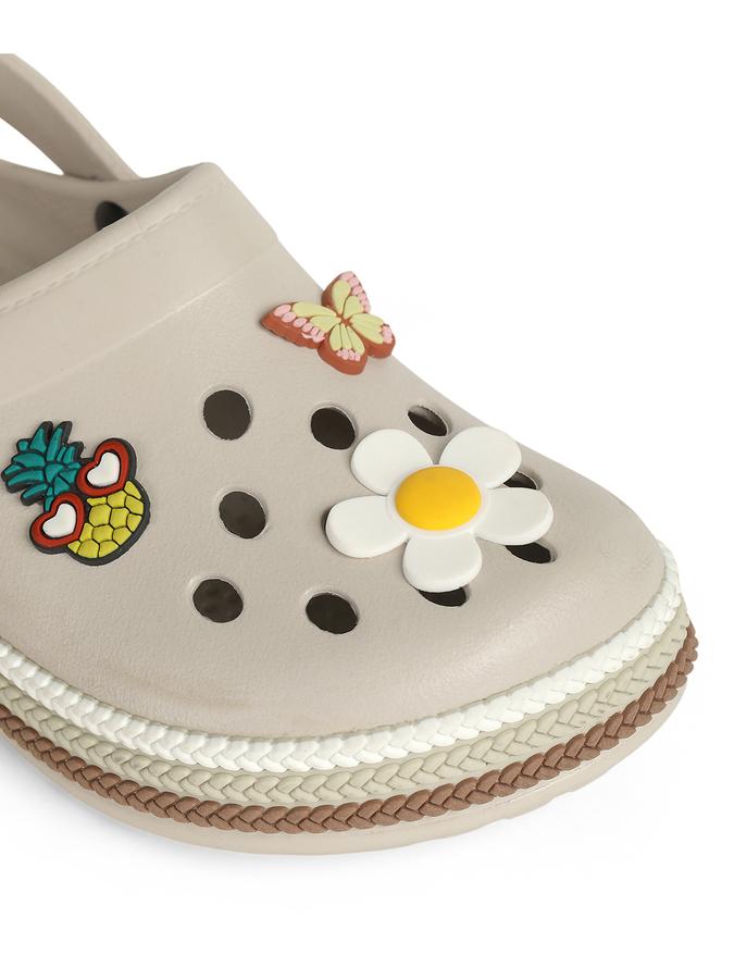 R&B Beige Embellished Slip On Women Clogs