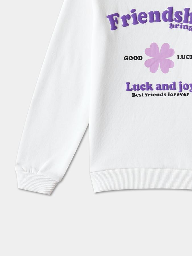 R&B Girls' White Printed Sweatshirt