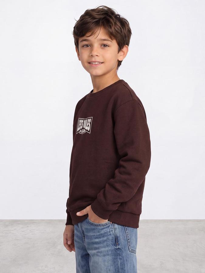 R&B Boys Brown Back Print Round Neck Long Sleeves Regular Fit Sweatshirt
