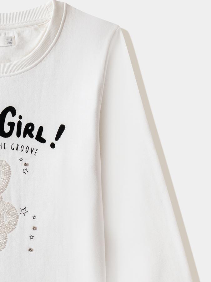 Girls Fleece Regular Fit Crew Neck Embellished Sweatshirt