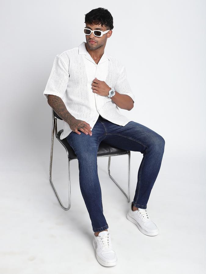 Men Cotton Blend Relaxed Fit Cuban Collar Textured Shirt