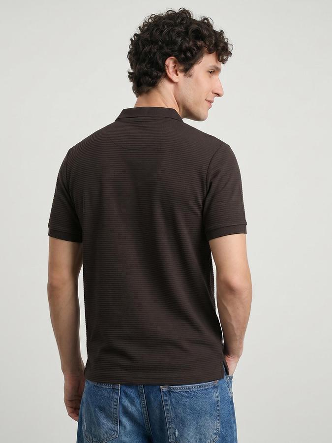 R&B Brown Men Textured Short Sleeves Tshirt