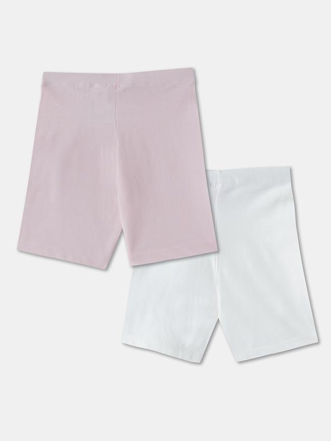 Girls Cotton Blend Mid Rise Elastic Waist Clean Hem Shorts