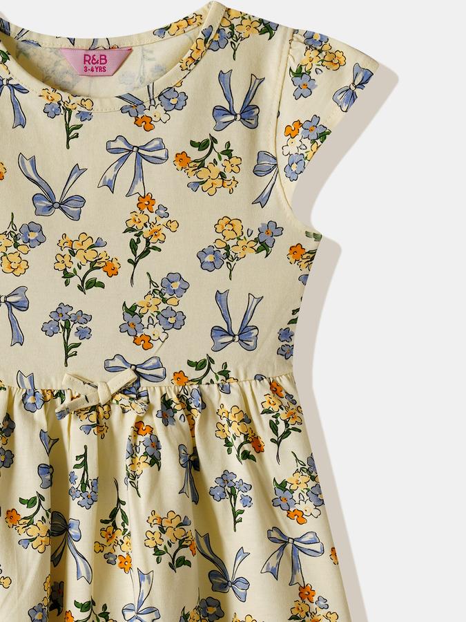 Girls Cotton Regular Fit Round Neck Printed Dress