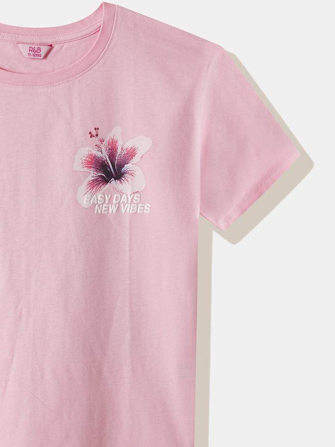 Girls Cotton Regular Fit Crew Neck Short Sleeve Graphic Top