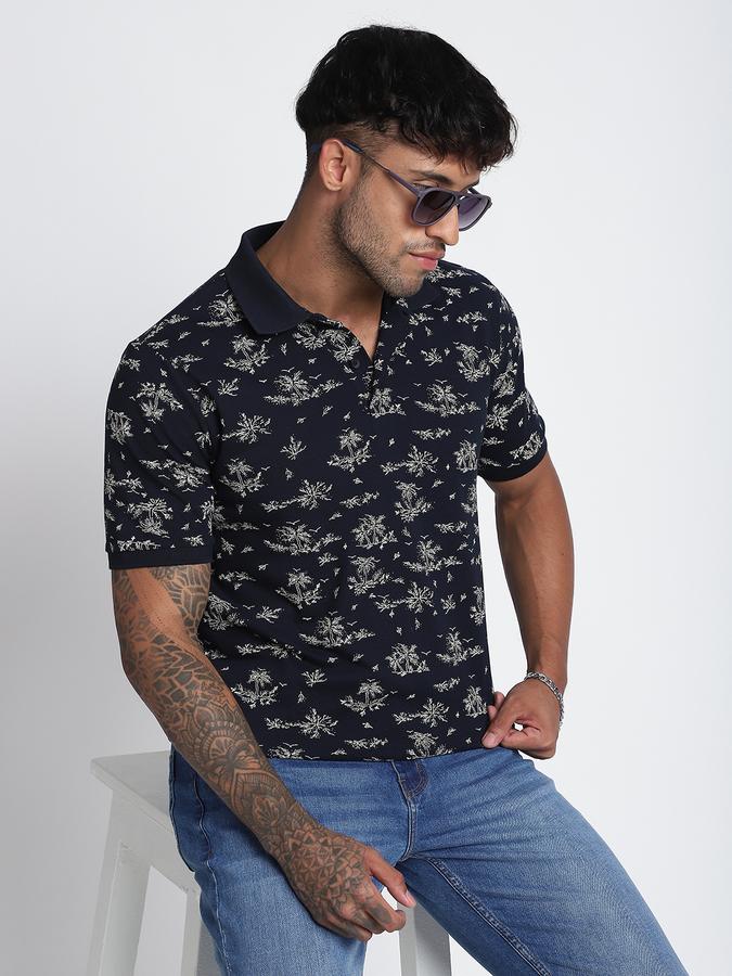 R&B Men's Navy Blue Printed T-Shirt