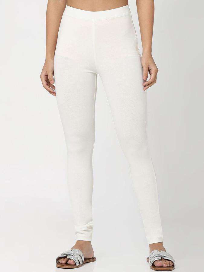 R&B Women Ivory Solid Leggings