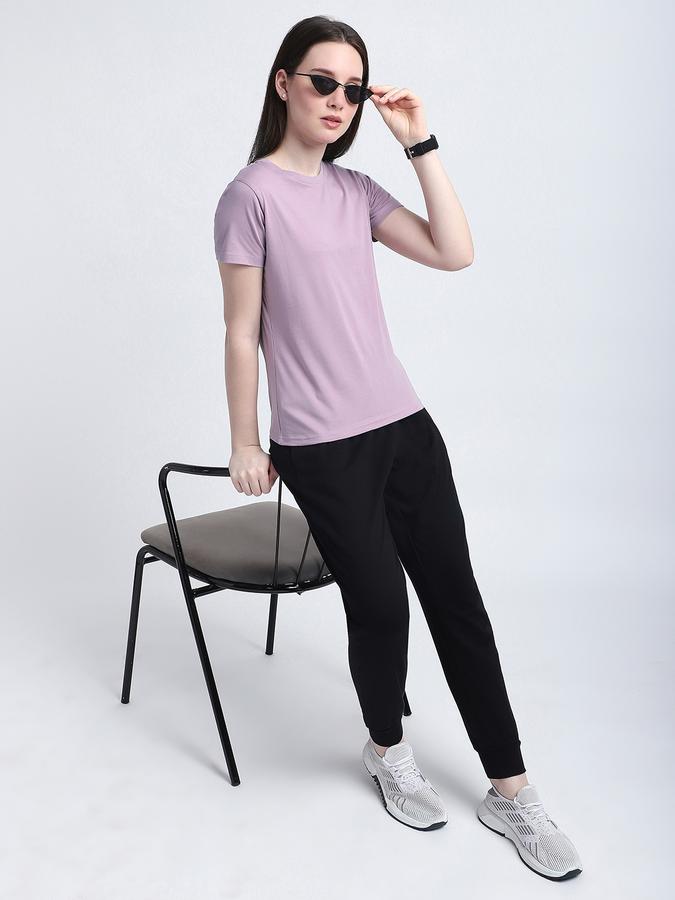 Women Cotton Blend Regular Fit Crew Neck Solid T-shirt