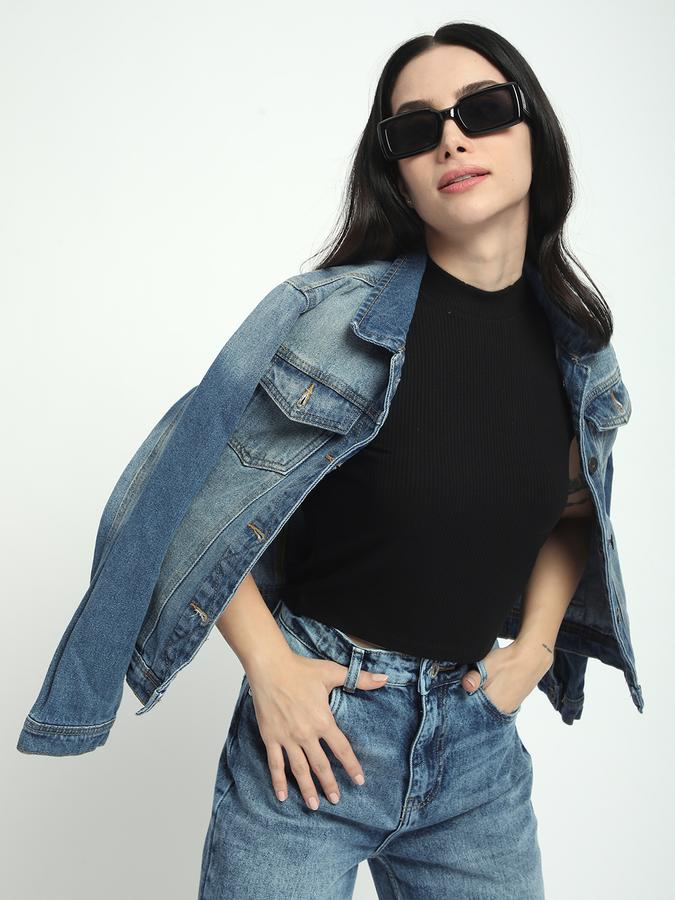 Women Viscose Slim Fit High Neck Ribbed Top