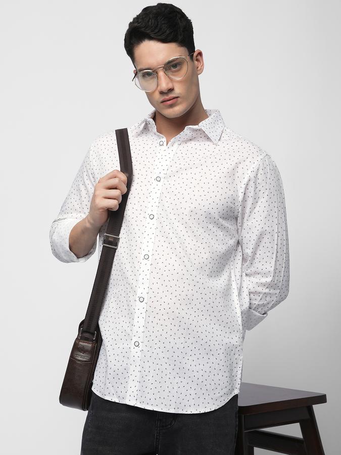 R&B Men's White Printed Shirt