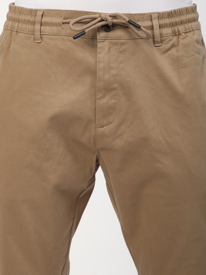 Men Cotton Regular Fit Drawstring Waist Jogger Trousers