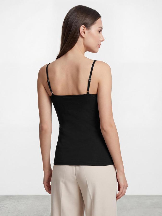 R&B Womens Black Solid Spaghetti Straps Camisole