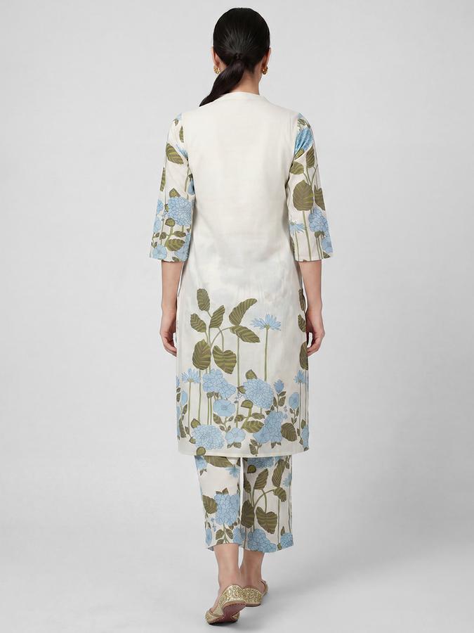 R&B Off White Floral Printed Women Pure Cotton Kurta Set