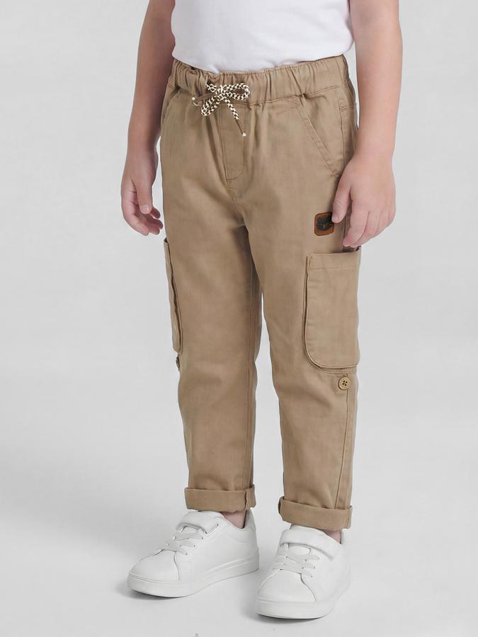 R&B Khaki Solid Boys Mid-Rise Regular Fit Trouser