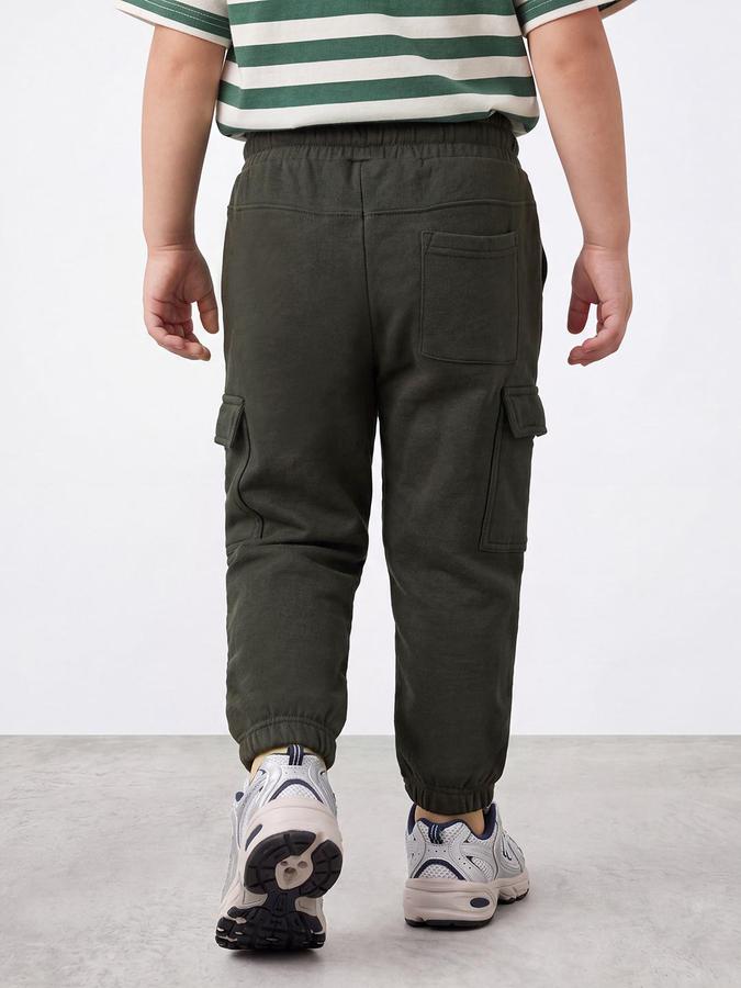 R&B Boys Green Mid Rise Cargo Trackpants With Drawstring Closure