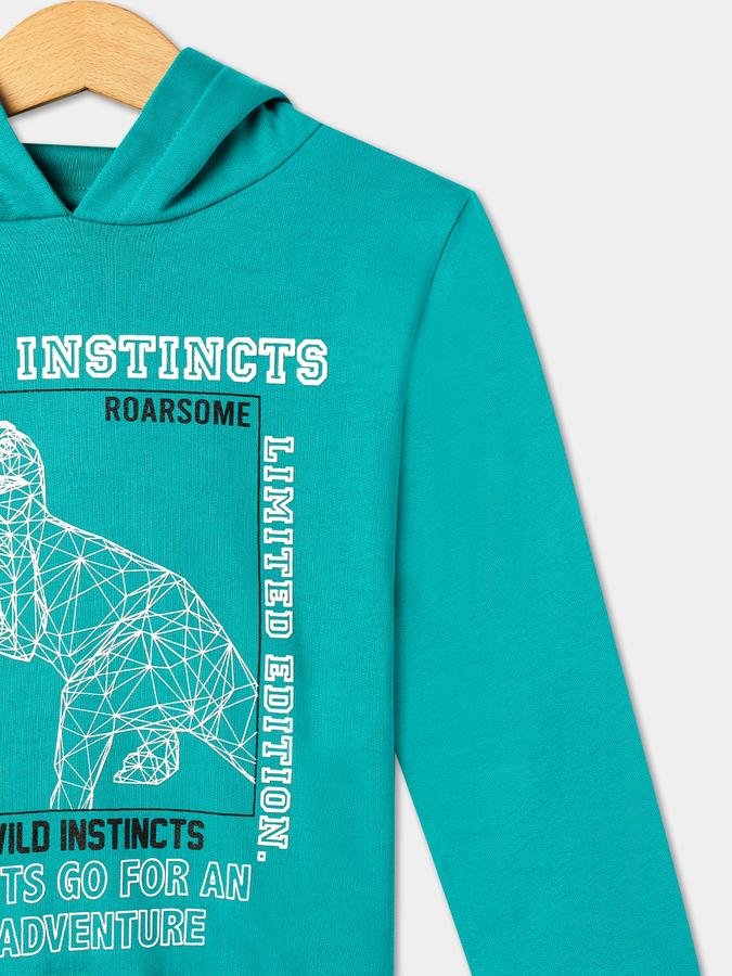 R&B Boys' Green Printed Sweatshirt
