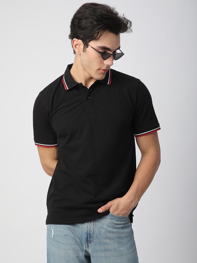 Men Cotton Blend Slim Fit Polo Neck Solid T-shirt