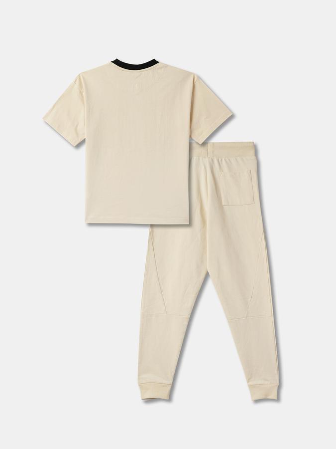 Boys Solid Crew Neck T-shirt with Trousers Fashion Set