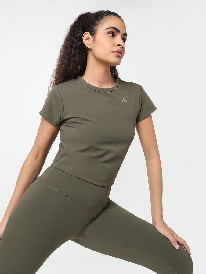 R&B Women Olive Solid Active T-Shirt