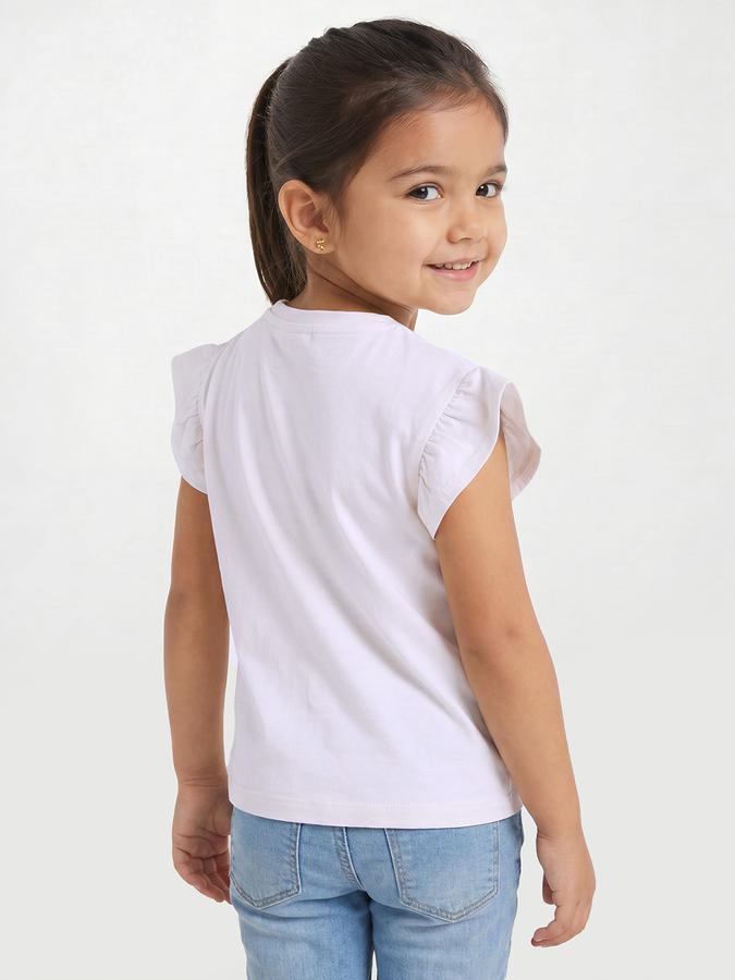 R&B Girls White Regular Fit Embroidered Short Sleeve T-shirt