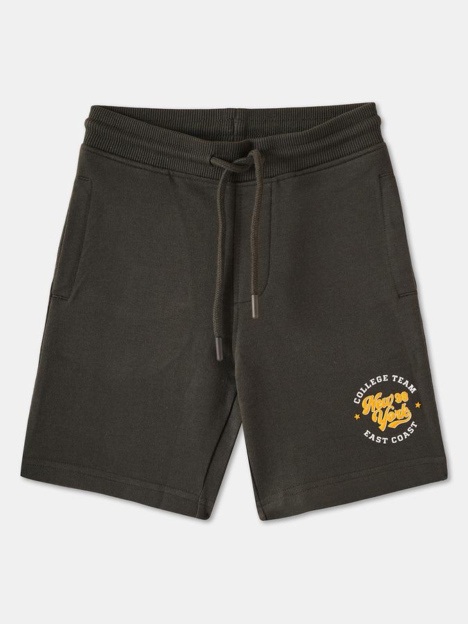 Boys Cotton Embroidered Mid Rise Drawstring Waist Clean Hem Shorts