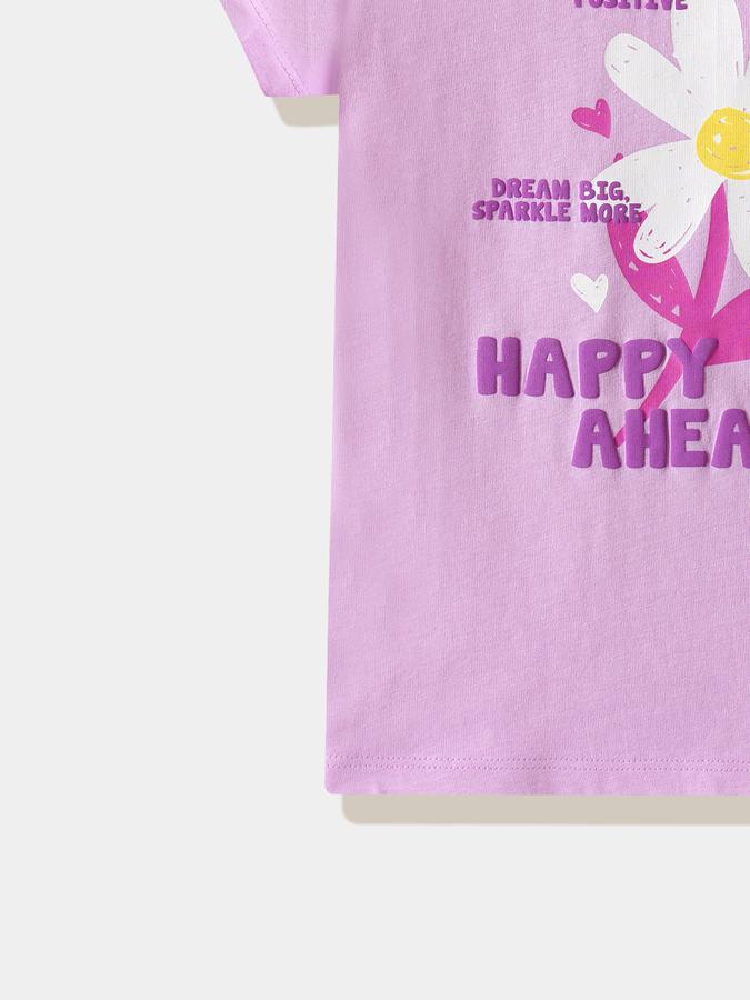 Girls Cotton Regular Fit Crew Neck Graphic T-shirt