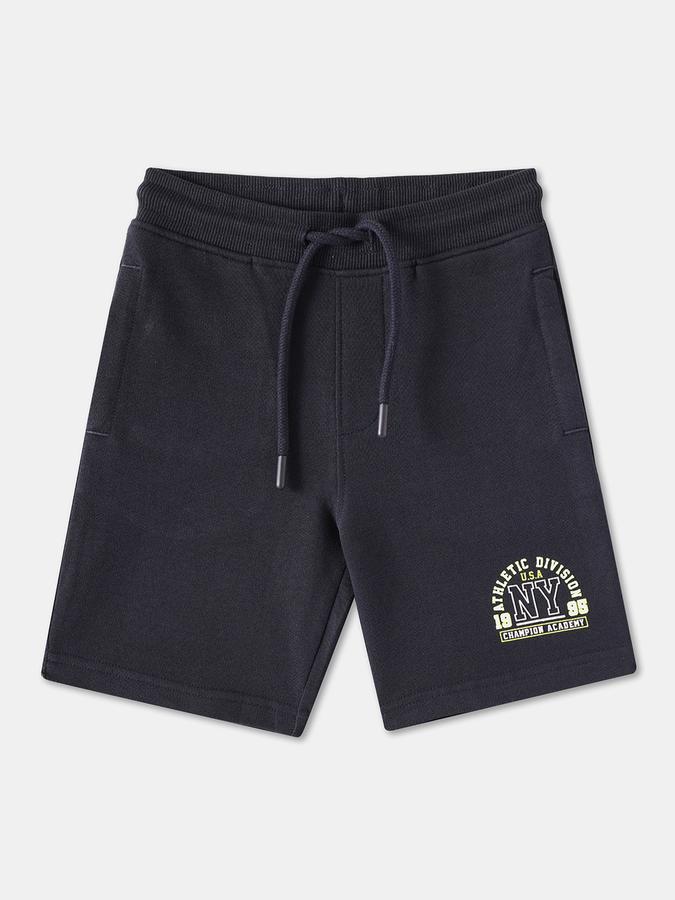 Boys Cotton Embroidered Mid Rise Drawstring Waist Clean Hem Shorts