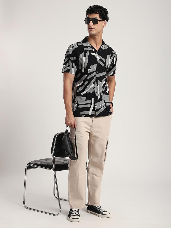 Men Cotton Relaxed Fit Cuban Collar Graphic Shirt