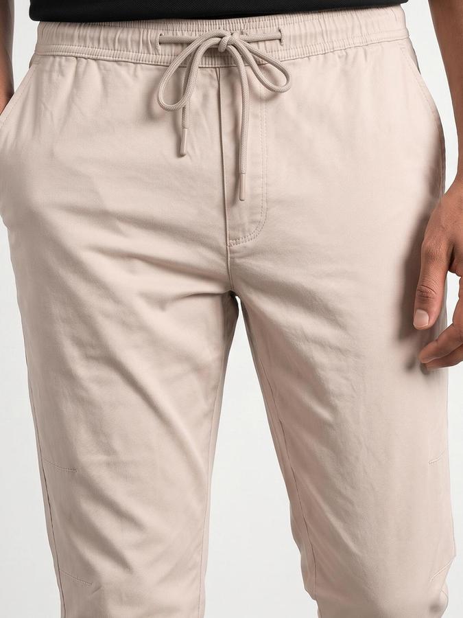 R&B Men Ivory Solid Relaxed Fit Trouser