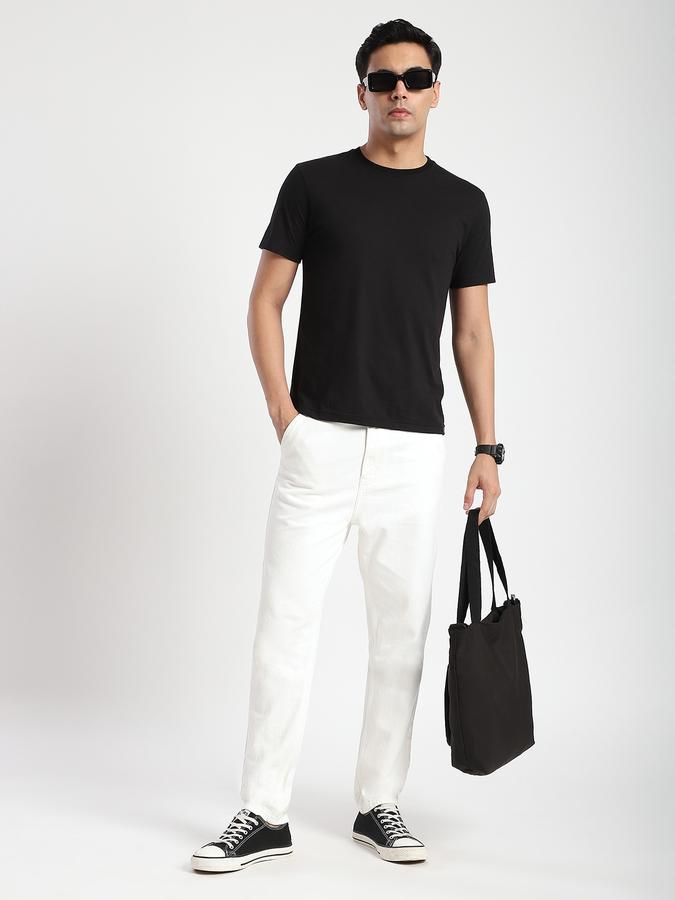 Men Cotton Relaxed Fit Flat Front Solid Trousers