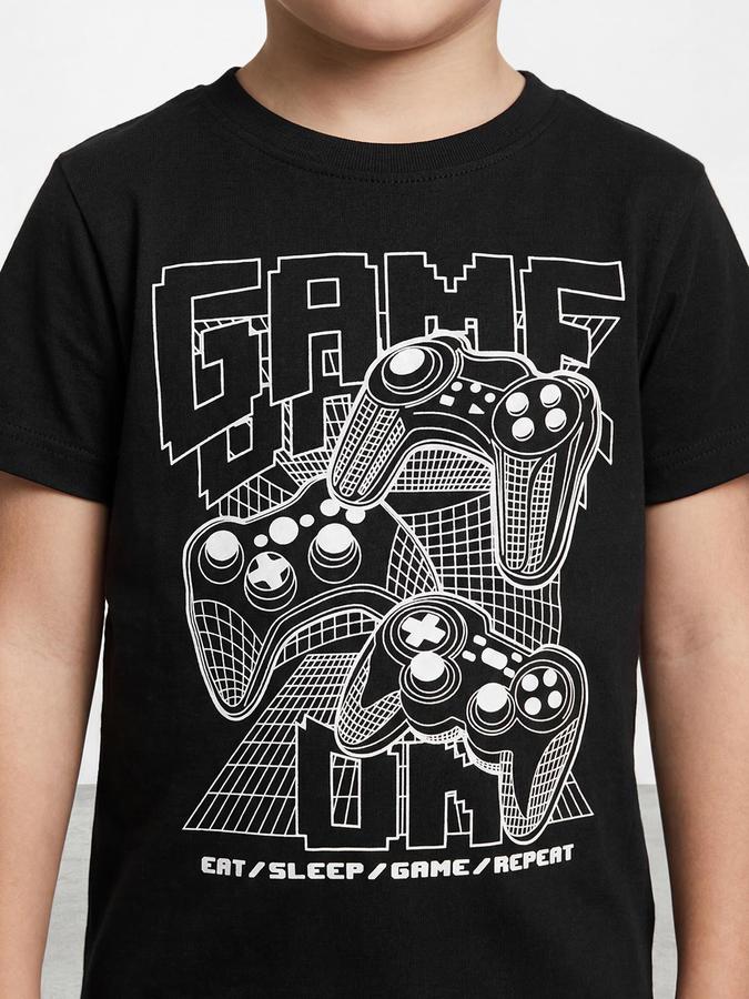 R&B Black Boys Printed Short Sleeves Tshirt
