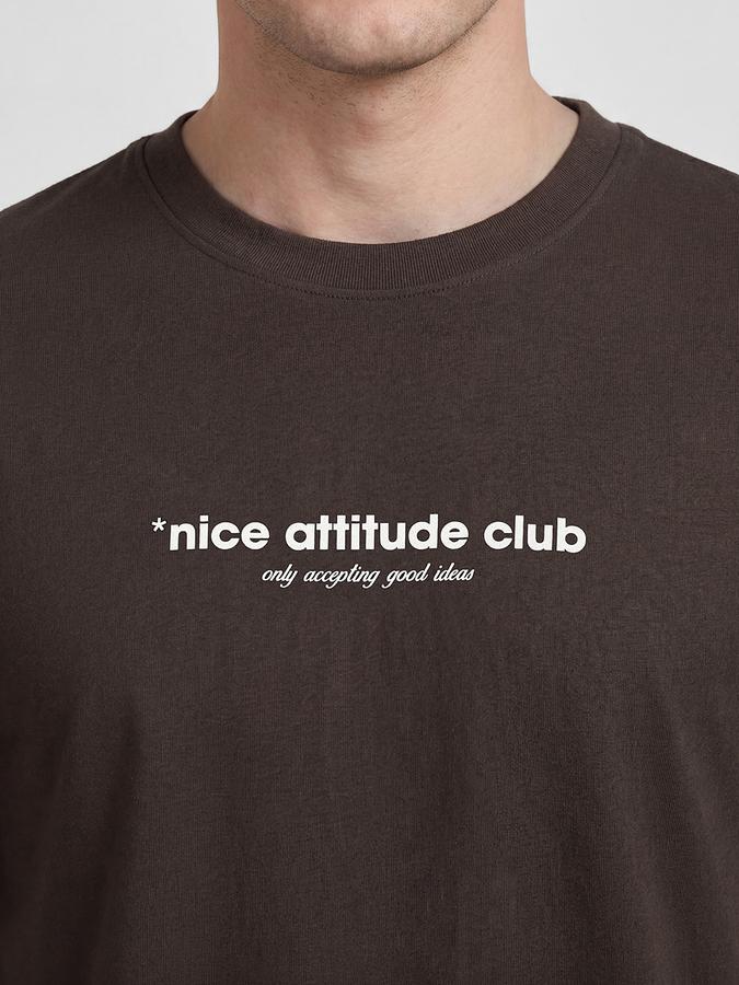 R&B Coffee Brown Typography Men Round Neck Relaxed Fit Short Sleeves T-Shirt 