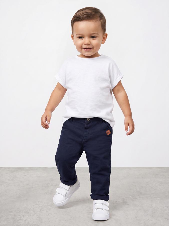 R&B Boys Navy Blue Solid Regular Fit Mid Rise Trousers