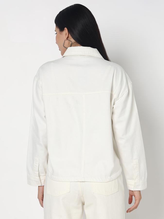 Women Denim Relaxed Fit Washed Shirt Collar Jacket