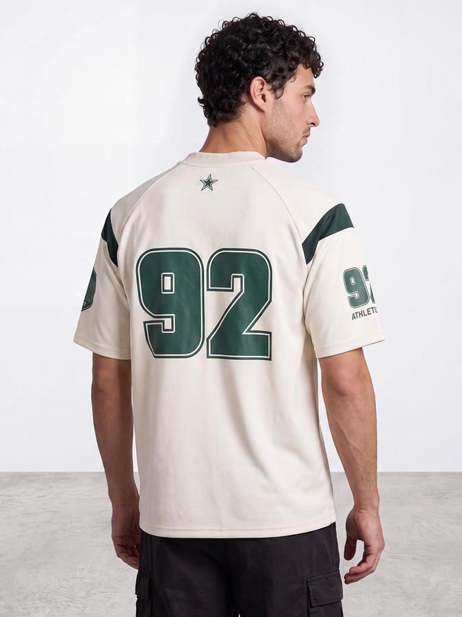 R&B Men Ivory Short Sleeve V Neck Typography Graphic Print T-Shirt