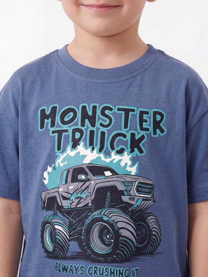 R&B Boys Blue Short sleeve Round Neck Race Day Car Graphics Bold Graphic Pure Cotton T-Shirt