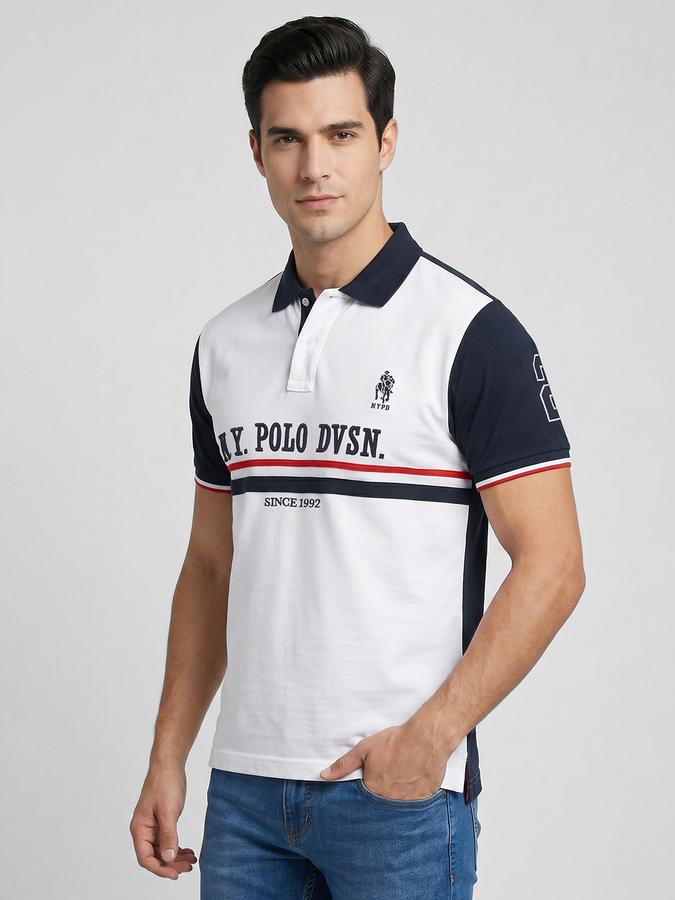 R&B White Typography Men Polo Collar Regular Fit Short Sleeves T-Shirt 