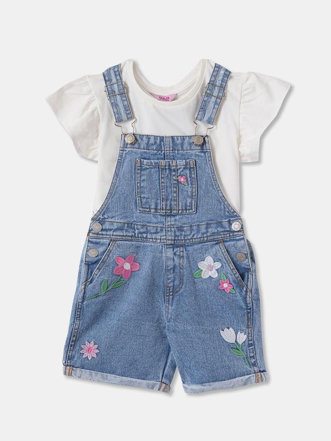 Girls Denim Regular Fit Adjustable Straps Rolled Hem Dungaree