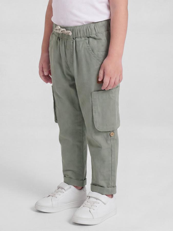 R&B Olive Solid Boys Mid-Rise Regular Fit Trouser