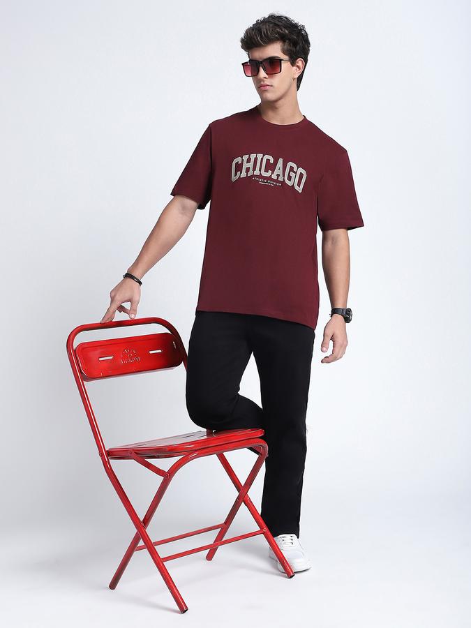 Men Cotton Relaxed Fit Crew Neck Typographic T-shirt