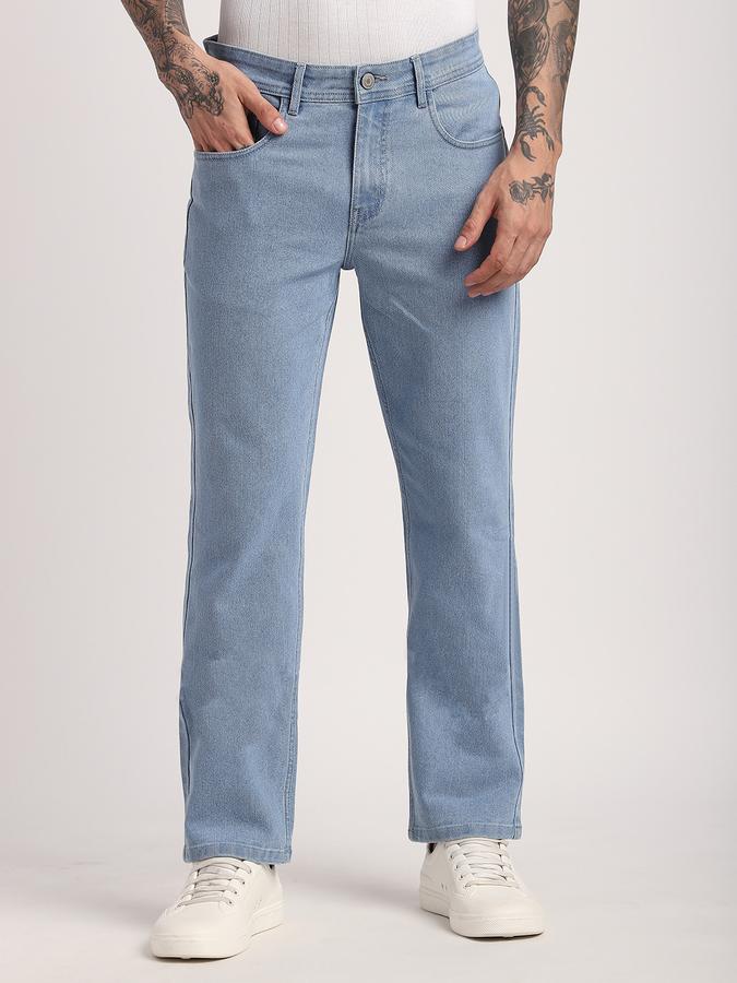Men Cotton Blend Straight Fit Mid Rise Clean Look Jeans
