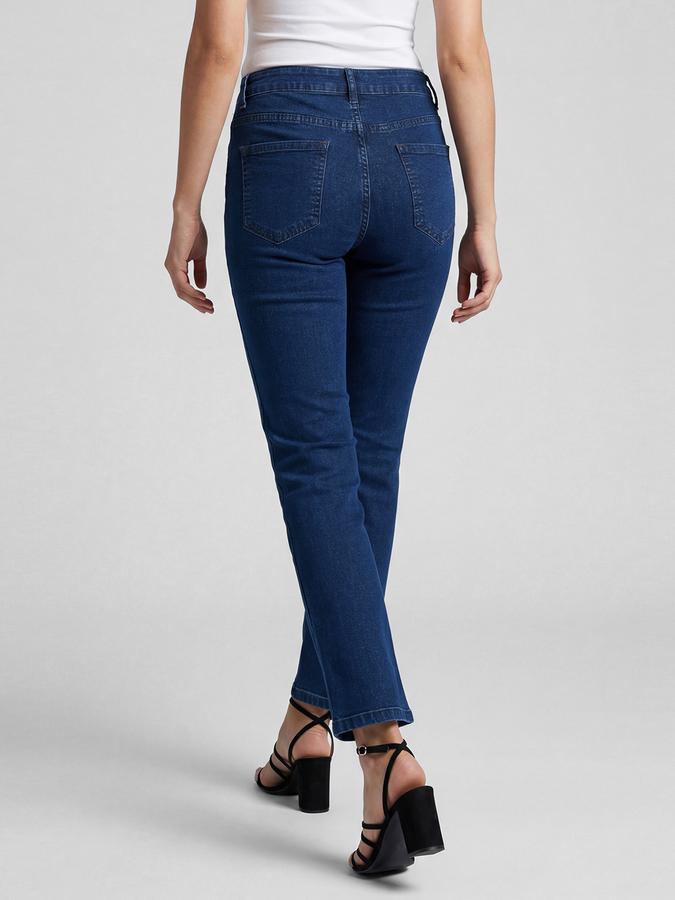 R&B Blue Solid Women Mid-Rise Straight Fit Jeans