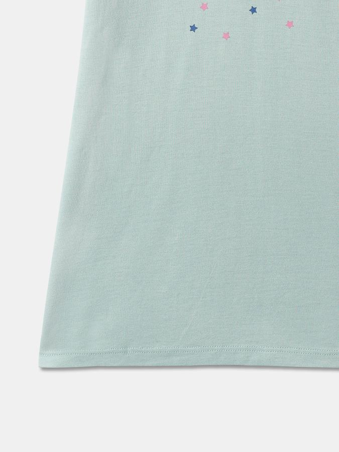 Girls Cotton Graphic Print Round Neck Short Sleeves Sleepwear Set