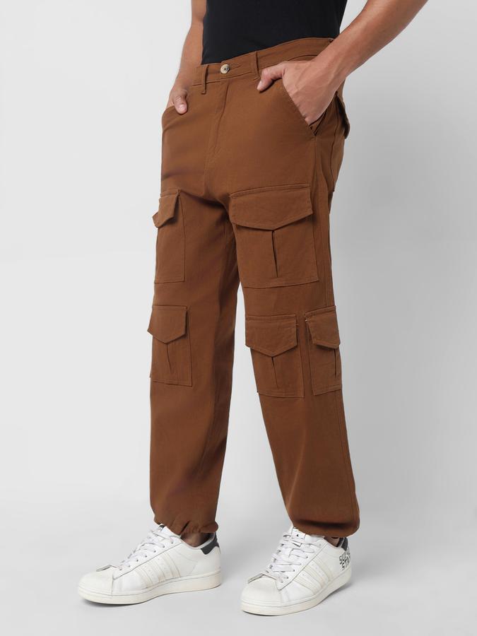 Men Cotton Regular Fit Drawstring Hem Cargo Trousers