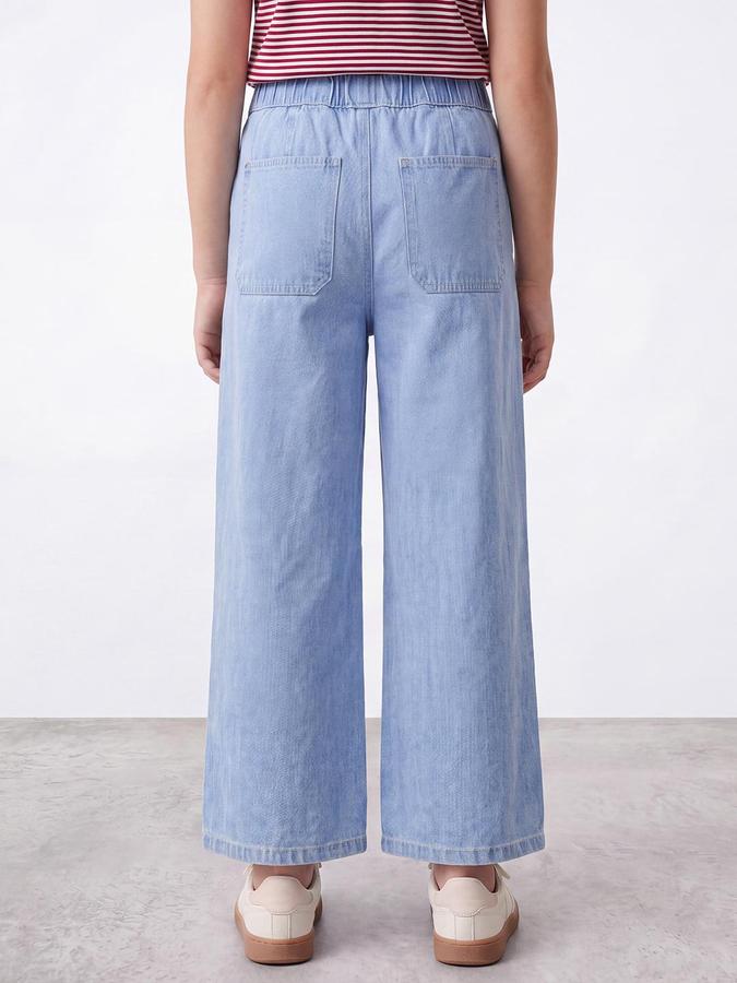 R&B Girls Blue Solid Wide Leg High Rise Jeans